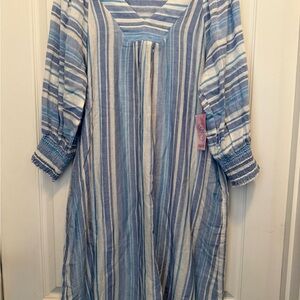 Boutique Blue and White Striped Dress. Made of a lightweight gauze type fabric.